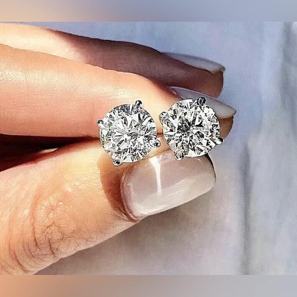 4 Ct Round Cut Lab Created White Sapphire VVS1/D 14K White Gold Stud Earrings